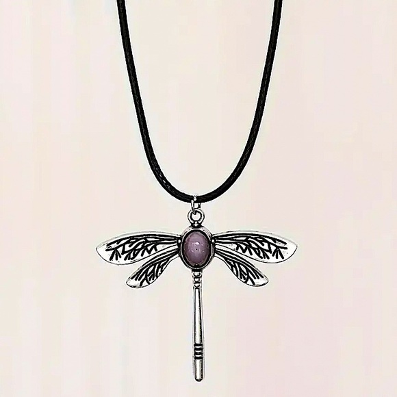 Stone Dragonfly Vintage Statement Pendant Necklace, Bohemian, Boho, Tribal - Picture 5 of 5